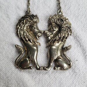 Vintage Silver Tone Lion Necklace